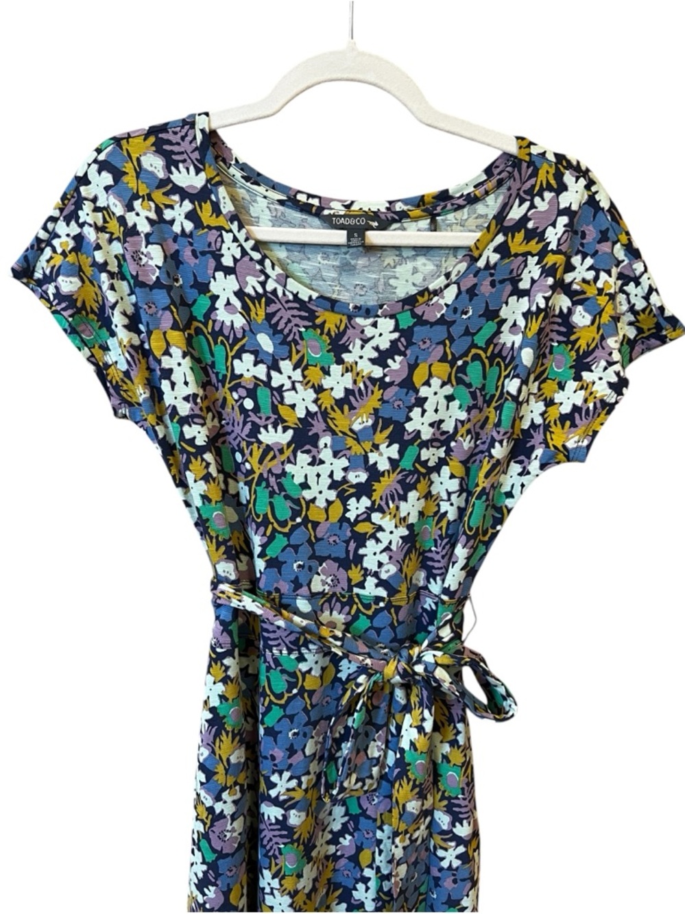 Toad & Co Cue Wrap Short Sleeve Dress Navy Garden Floral Size Small Spring - Picture 2 of 6